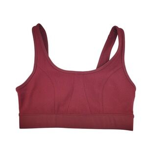 JoyLab Womens Small Sports Bra Medium Support Red Ribbed Scoop Neck Pullover New